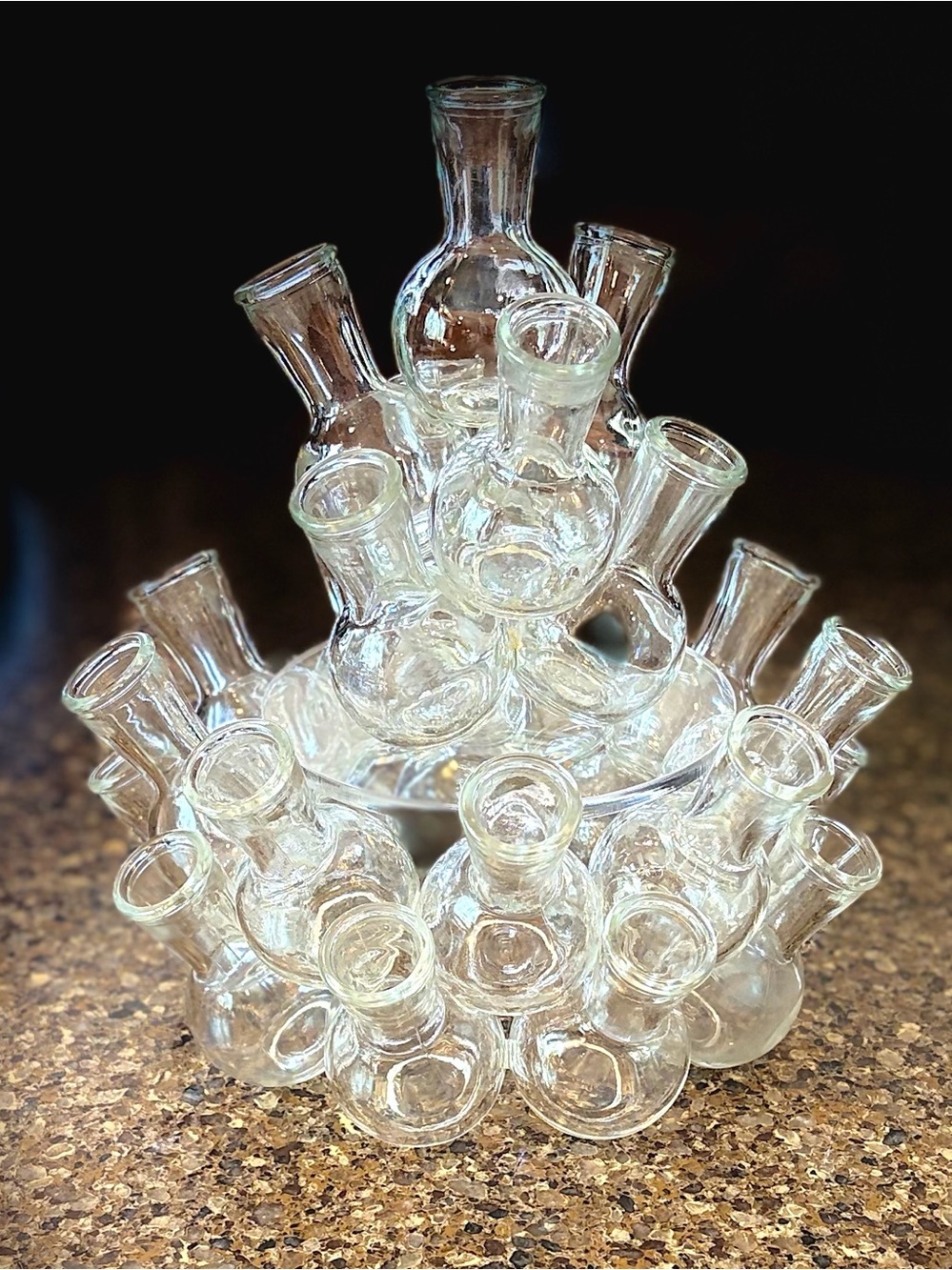 Vintage MCM 25 Cluster Bud Vases Centerpiece Clear Glass Propagation Tree Stacke
